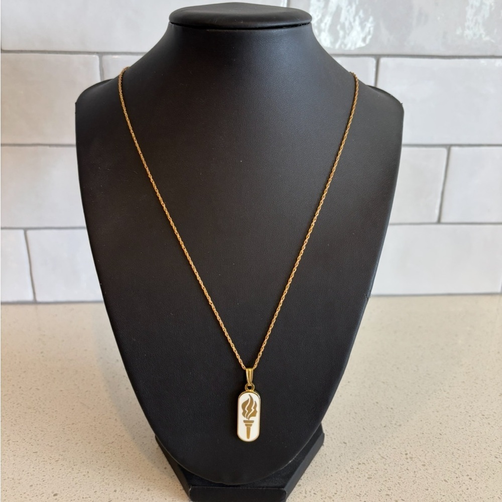 LDS Mormon Enamel Young Woman Torch Pendant Charm Necklace 14k GF Chain